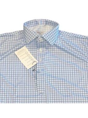 NWT Collars & Co Polo Shirt XL-Relaxed Dress Collar Performance Blue Tattersall